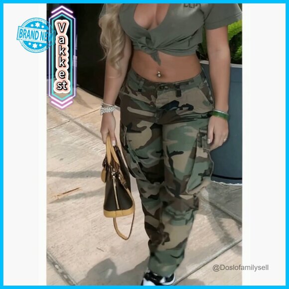 Oversized Camo Cargo Jogger Sweatpants High Waisted Stretch Fabric Workout - Picture 7 of 7